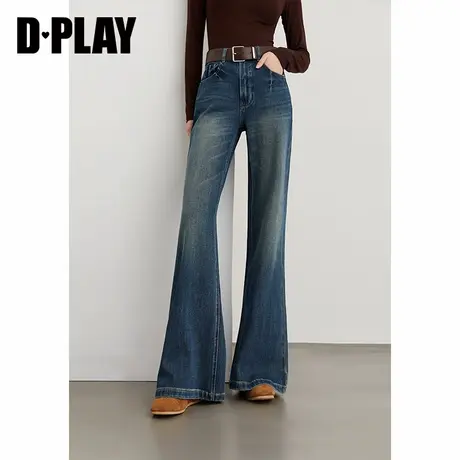 DPLAY2025秋季新款蓝色微喇牛仔裤女时尚潮流长款裤子喇叭裤长裤图片