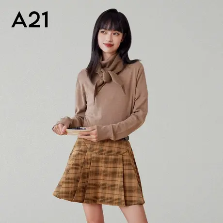 A21女装高领套头毛衣新款百搭纯色休闲简约修身打底衫商品大图