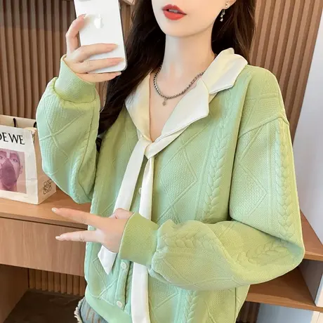 翻领蝴蝶结卫衣女2025新款春秋韩版宽松薄款初中生小个子上衣外套商品大图