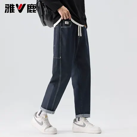 雅鹿时尚潮牌垂感明线牛仔裤男2026春秋季新款港风休闲高级感长裤图片