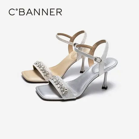 【上新】千百度珍珠细高跟一字带凉鞋女2026夏季新款绝美时装凉鞋图片