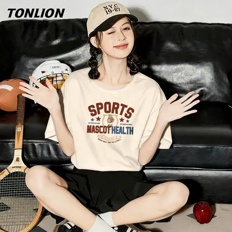 唐狮官方宽松短袖女t恤夏2026新款女士纯棉内搭休闲半袖上衣女VB图片