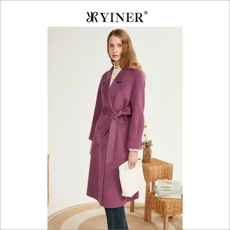 YINER音儿女装2022冬季新款中长款羊毛双面呢大衣商品大图