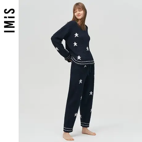 【田园撸猫绒】爱美丽睡衣女秋冬厚款泡芙绒星星提花套头家居套装商品大图