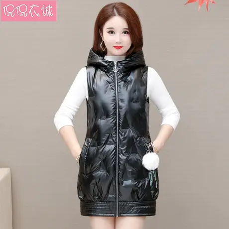 2023秋冬新款亮面免洗羽绒棉马甲女中长款宽松无袖背心外穿马夹潮图片