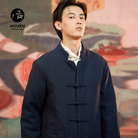 后序中国风唐装男复古盘扣外套中式立领中长款男棉衣男过膝棉袄商品大图