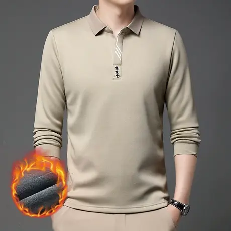 秋冬季男中年商务体恤Polo衫上衣新款翻领爸爸装加绒卫衣长袖T恤商品大图