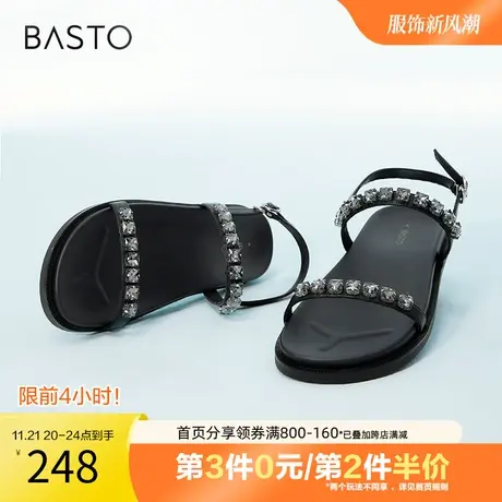 百思图奥莱2023夏季新款时尚简约钻饰休闲风女休闲凉鞋MBL23BL3图片