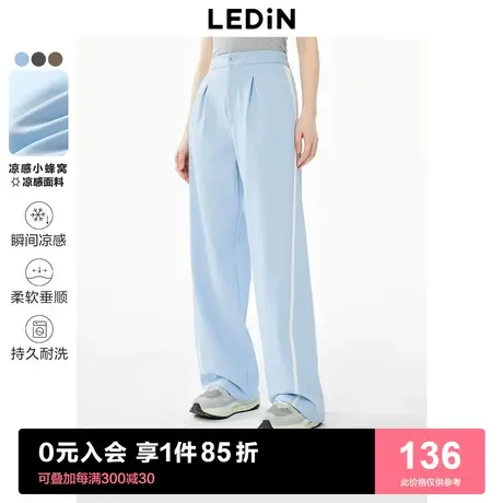 【凉感】乐町设计感阔腿裤女2023年夏季撞边显瘦休闲裤运动裤商品大图