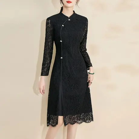 水墨青华2024夏季新款气质显瘦新中式国风旗袍优雅百搭蕾丝连衣裙商品大图
