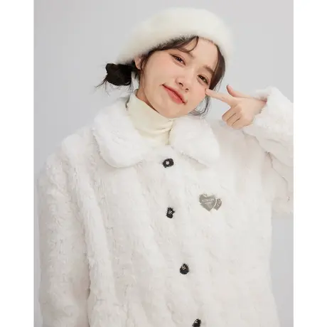 尔给白色毛绒外套女高级感设计感小众毛茸茸温柔慵懒风商品大图