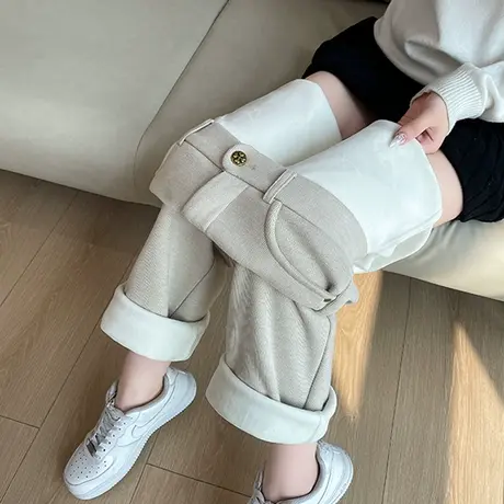 毛呢阔腿西装裤女冬季新款高腰窄版直筒宽松显瘦羊绒加绒加厚裤子商品大图