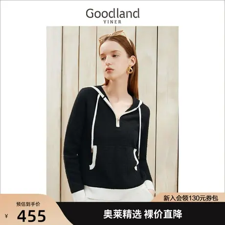 音儿美地女装2022冬季新款连帽卫衣毛衣女长袖针织衫套头商品大图