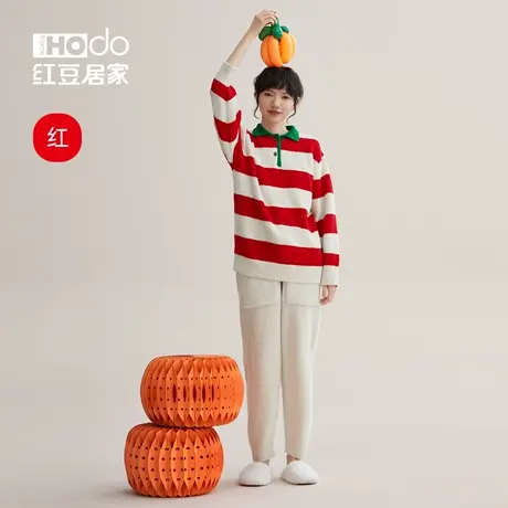 【暖感】红豆半边绒睡衣女冬季加绒加厚套头红色本命年家居服套装商品大图