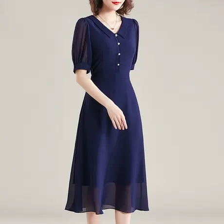 【1件7.9折】雪纺裙子新款夏天短袖柔软紫色裙简约收腰连衣裙商品大图