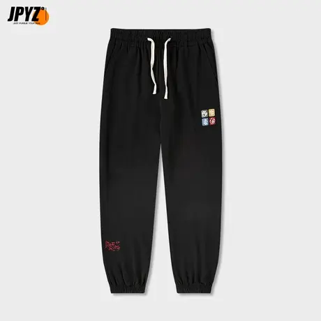 夏季新款刺绣印花休闲裤子男士百搭直筒束脚长裤透气大码运动裤潮图片