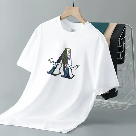 重磅纯棉t恤男短袖2024新款夏季半袖白色上衣服美式潮流全棉体恤商品大图