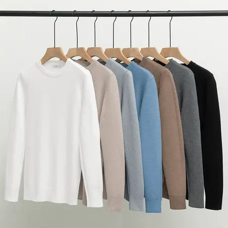 圆领毛衣男秋冬季打底衫针织衫毛线衣一体绒加厚加绒保暖内搭毛衫商品大图