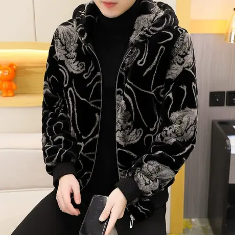 秋冬季金貂绒棉衣外套男士加厚2023新款潮流皮草棉服男装衣服男款商品大图