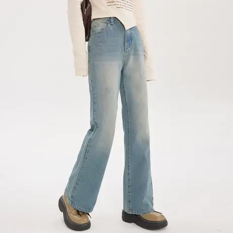 尔给潮牌复古修身微喇牛仔裤女小个子2023年早春新款高腰显瘦裤子商品大图