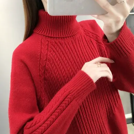 高领麻花毛衣女宽松秋冬2025年新款韩版外穿加厚针织衫内搭打底衫商品大图