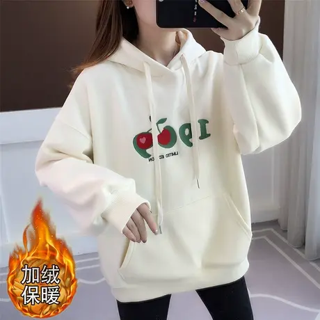 加绒加厚连帽卫衣女宽松韩版2023年新款秋冬季洋气长袖上衣女百搭图片