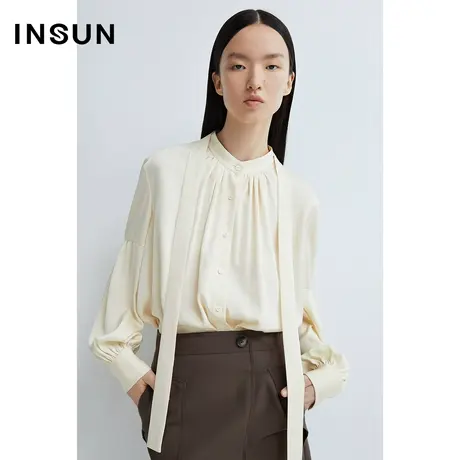 INSUN恩裳春季立领可拆卸飘带光泽感衬衫商品大图