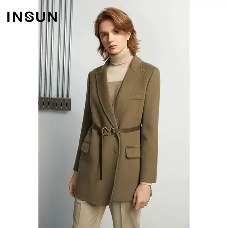 INSUN恩裳冬季翻领羊毛舒适毛呢外套商品大图