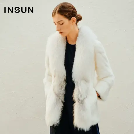 INSUN恩裳奥莱2023春季狐狸毛领皮草外套貂皮大衣图片