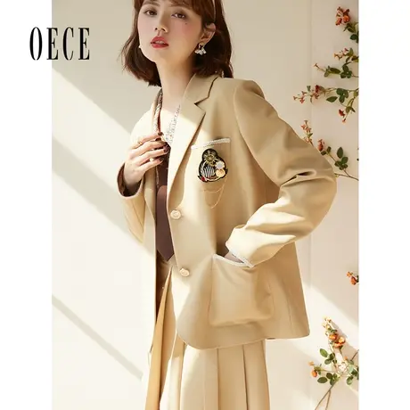 Oece炸街小西装外套春秋新款女装设计感小众黄色西服商品大图