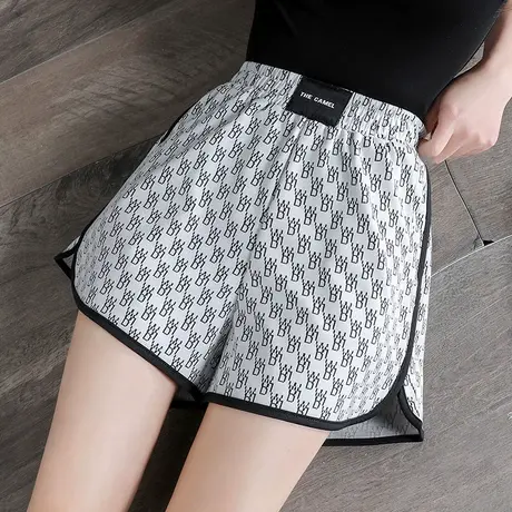 休闲短裤女2023夏薄款宽松高腰显瘦花纹a字外穿阔腿冰丝运动热裤图片