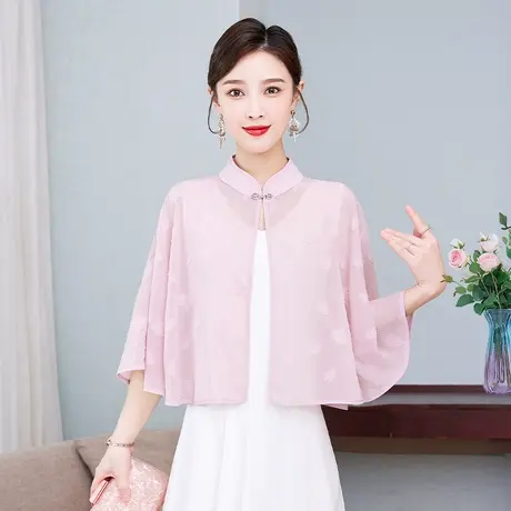 防晒衣女2022夏季新款大码开衫薄外套披肩外搭短款花色雪纺衫斗篷图片