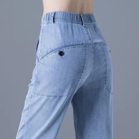 天丝牛仔裤女夏季薄款2024年新款夏老爹萝卜哈伦裤冰丝女裤九分裤商品大图