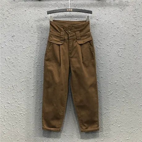 春秋新款高腰时尚老爹裤宽松显瘦韩版休闲百搭牛仔哈伦裤垮裤女潮图片