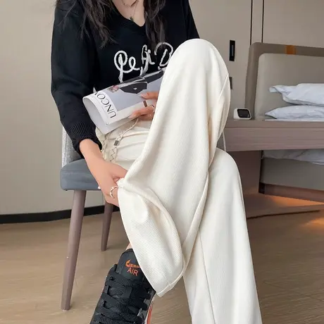 白色阔腿裤女春秋2023新款高腰垂感宽松显瘦小个子休闲窄版直筒裤商品大图