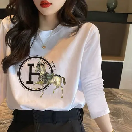 长袖t恤女宽松纯棉打底衫2022新款外穿韩版小衫学生内搭打底上衣图片