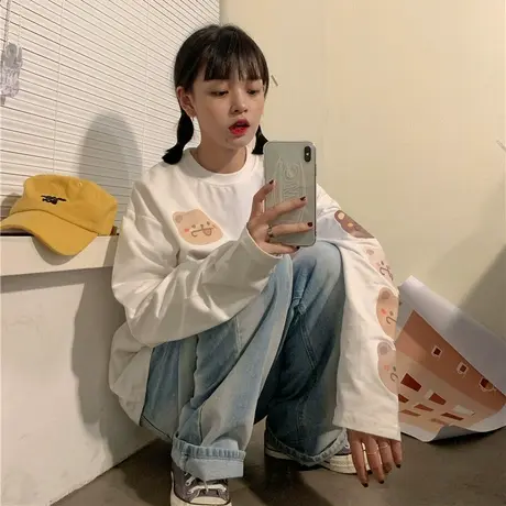 原创设计2023春装新款韩版可爱盐系宽松慵懒风薄款圆领卫衣女上衣图片