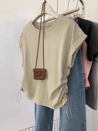 抽绳辣妹短袖T恤女2023新款夏季短款小个子显瘦ins潮洋气减龄上衣商品大图