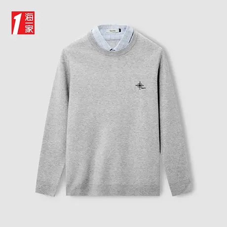 海一家时尚绣花套头衫2023冬季新款简约休闲日常男士双领针织衫商品大图