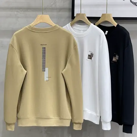 设计感圆领 男士卫衣2023春秋季新款青年宽松印花长袖t恤外套上衣商品大图