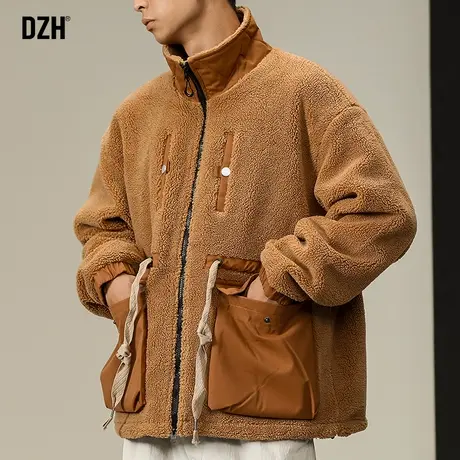 男士拼接摇粒绒棉服外套冬季潮牌2024新款冬装高级感外套棉衣夹克商品大图