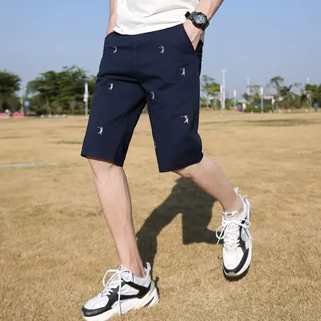 工装休闲短裤男马裤潮流夏季纯棉直筒刺绣五分裤薄款裤子休闲运动商品大图