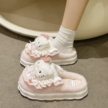 可爱厚底毛毛拖鞋女外穿2023年秋冬季新款家居防滑保暖包头棉拖鞋商品大图