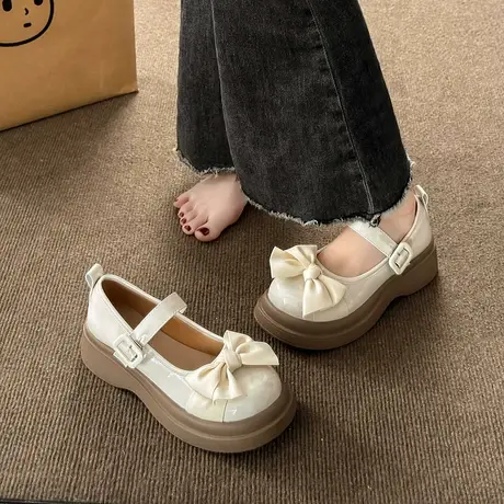 玛丽珍鞋女夏季2024年新款白色防滑单鞋蝴蝶结爆款法式气质小皮鞋商品大图