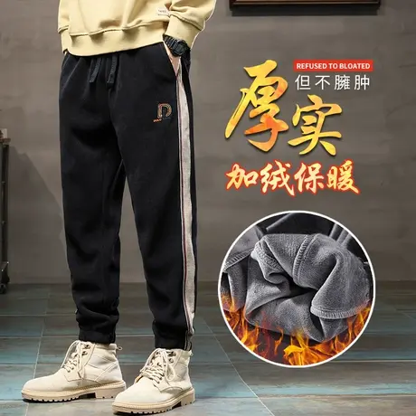 冬季灯芯绒休闲裤男士束脚宽松2023新款加绒加厚运动男裤子秋冬款商品大图