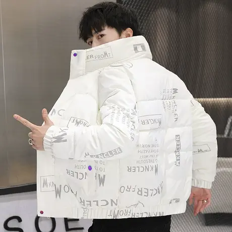 男士亮面免洗羽绒棉服2023新款冬季立领棉衣潮牌加厚抗寒保暖外套商品大图