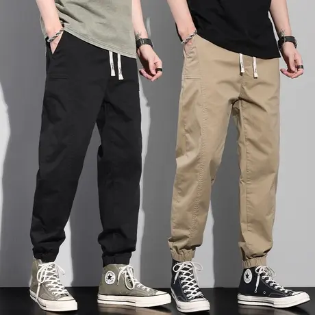 夏天日系港风纯棉卡其色休闲裤男士高级感九分束腿男裤子夏季薄款商品大图