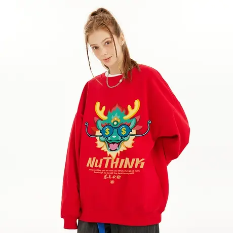 Nuthink国潮龙年本命年龙卫衣男春季加绒加厚宽松大码情侣上衣潮商品大图