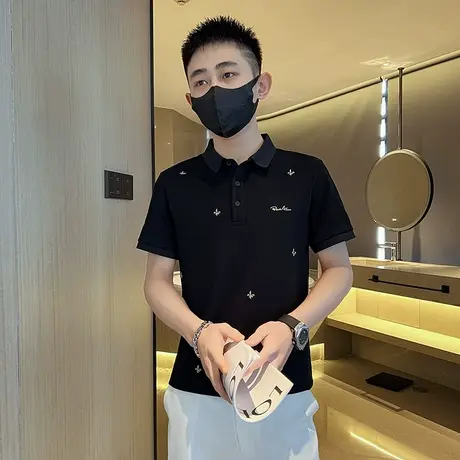 夏季男士t恤polo衫刺绣短袖翻领潮牌时尚休闲个性潮流ins百搭体恤商品大图