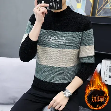 男士冬季毛衣修身打底衫半高领加厚针织衫青少年学生保暖毛线衣服商品大图